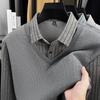 Firstview Men's Winter Fleece-lined Faux Two-Piece Printed Long-Sleeved Base Shirt