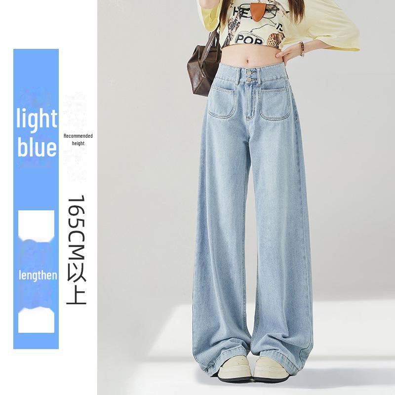 Dámské tmavě modré džíny s vysokým pasem a širokými nohavicemi na jaro 2025: Retro inspirované, až na zem, volný, ale zeštíhlující střih