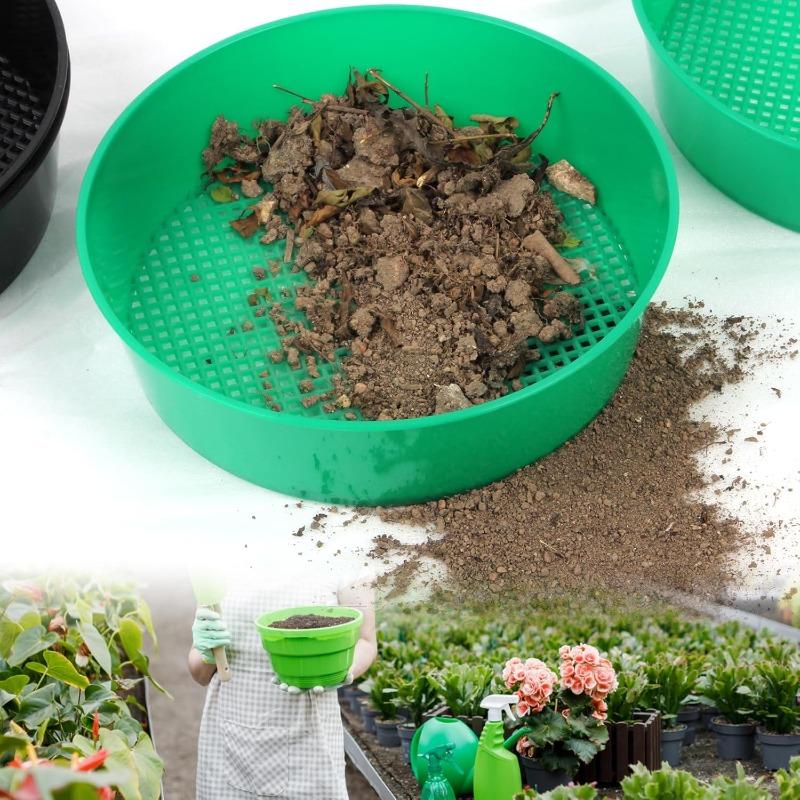 3Pcs Plastic Soil Sieve Filter Mesh for Soil Stone Sifting Filtration Home Garden Flower Plant Nursery Tools (Green)