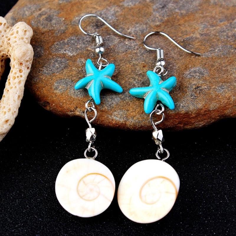 Starfish Conch Dangle Earrings Fashionable Women's Jewelry Handmade Accessories Beach Vacation Ear Rings Decoration