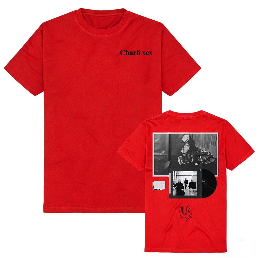 Album Music, Fashion, Film Tees Singer CHARLI XCX Design Print T-shirt Unisex Streetwear Cotton Short Sleeve Soft Tshirts Male XS красный
