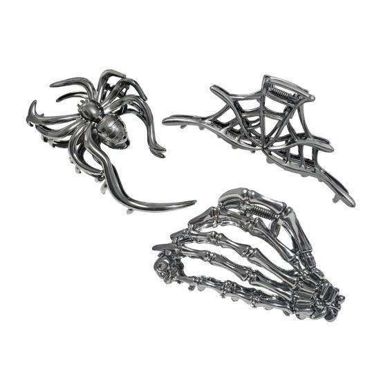 3Pcs Women Hair Claws Spider Bat Skull Hand Shape Hair Clips Anti-slip Teeth Back Head Hair Barrettes Hair Styling Accessories