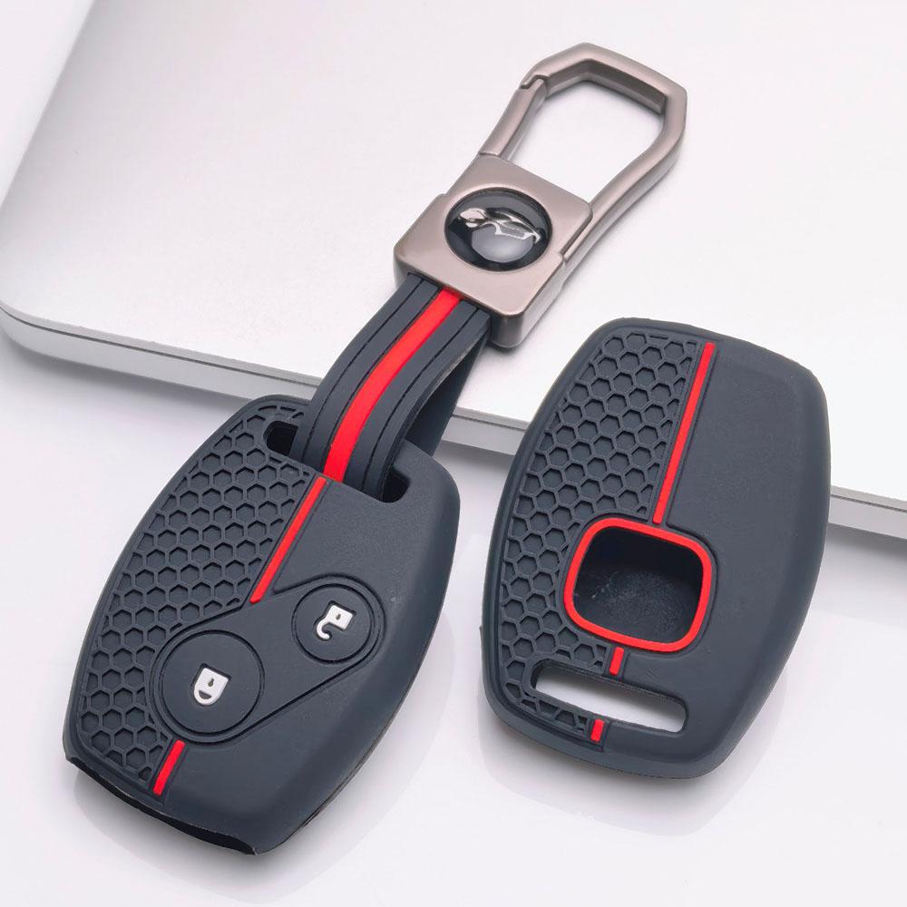 Premium Silicone Car Key Fob Cover For Honda Fit Civic Accord CRV HRV Jazz With Keychain Soft Silicone Car Interior Accessories Anti-Scratch