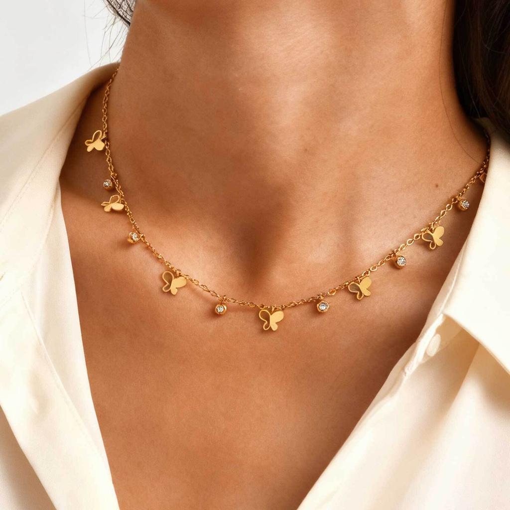 18K Gold Plated Stainless Steel Multi Teardrop Necklace Waterproof Non-Tarnish Titanium Steel Water Drop Choker