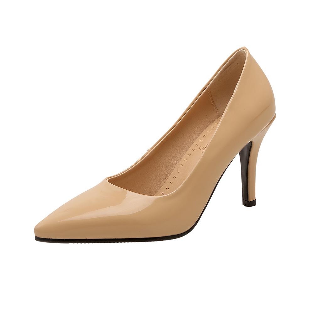 Frühling, Sommer und Herbst spitz zulaufende Stiletto-High Heels Europäischer und amerikanischer Stil Einzelne Schuhe Übergröße Damenschuhe