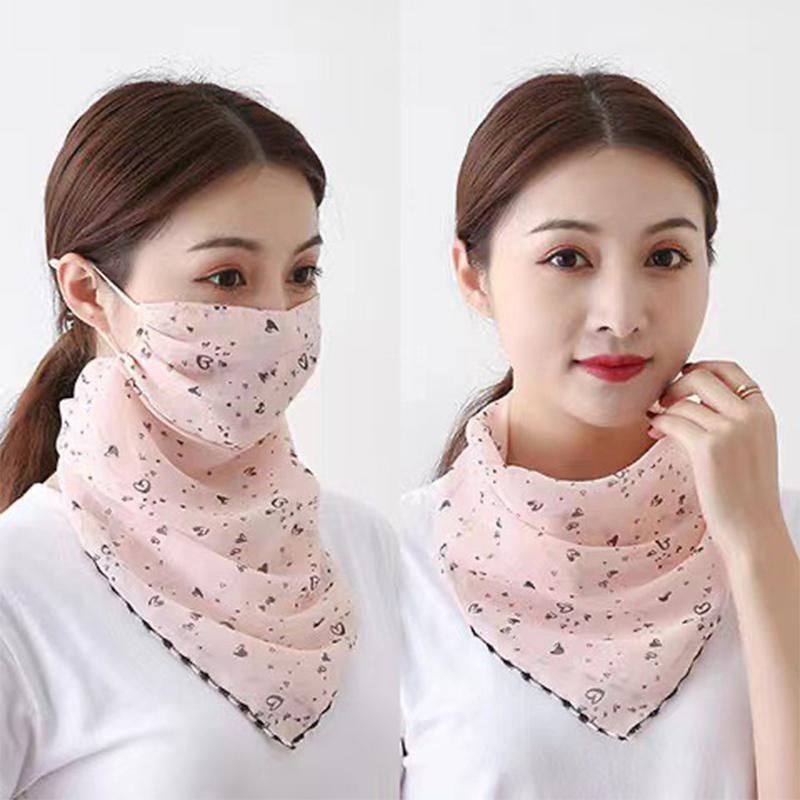 1Pc Women Sun Mask Chiffon Neck Gaiter Hang Ear Chiffon Breathable Balaclava Full Face Mask Ear Loops Dust Wind Uv