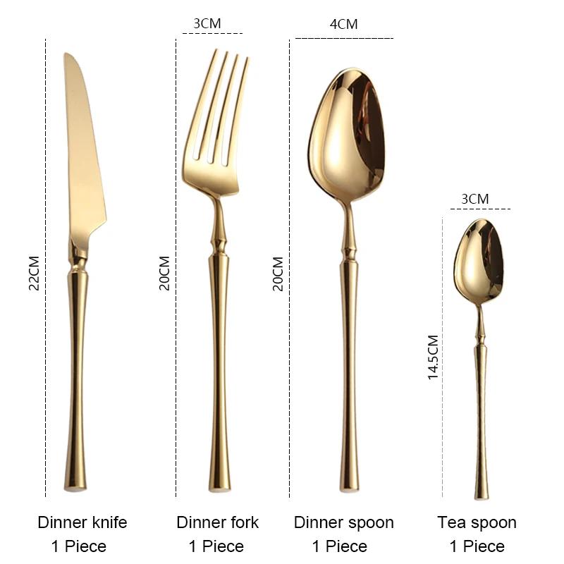 Bright Gold 18/10 Stainless Steel Luxury Cutlery Dinnerware Tableware Knife Spoon Fork Chopsticks Flatware Set Dishwasher Safe