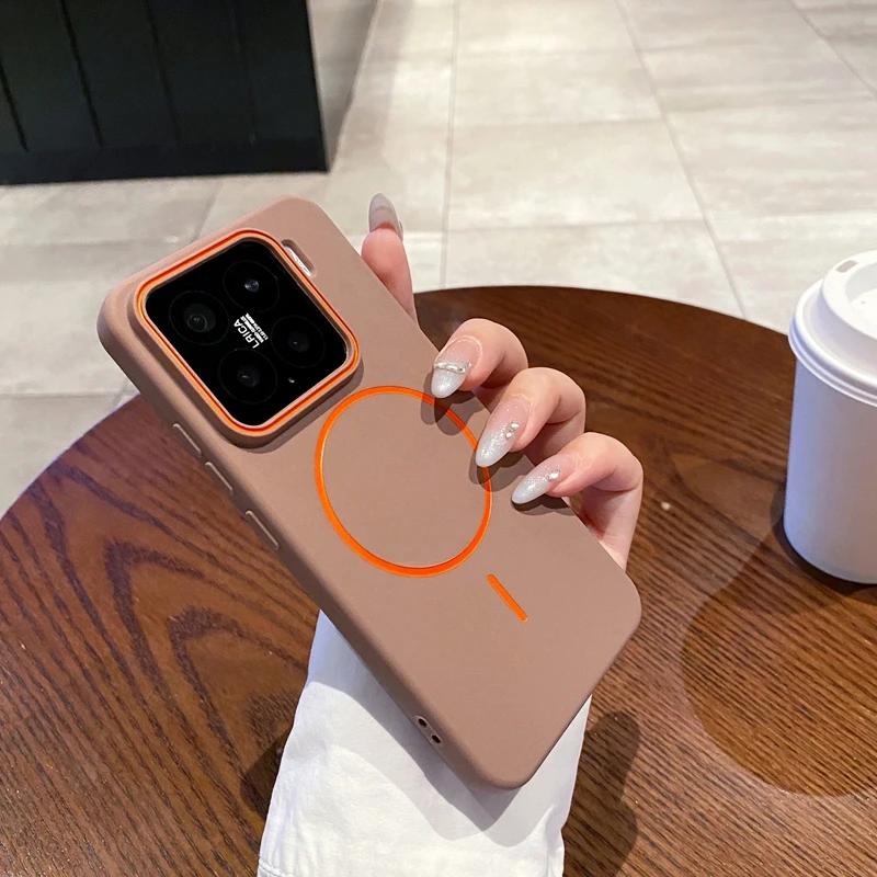 

Magnetic Phone Case for Xiaomi 14 15 Pro 15pro Matte Soft TPU Color Blocking Protector Shockproof Slim Back Cover Cases for Xiaomi 14
