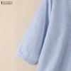ZANZEA Women Casual V-Neck 3/4 Sleeve Loose Stripe Blouse