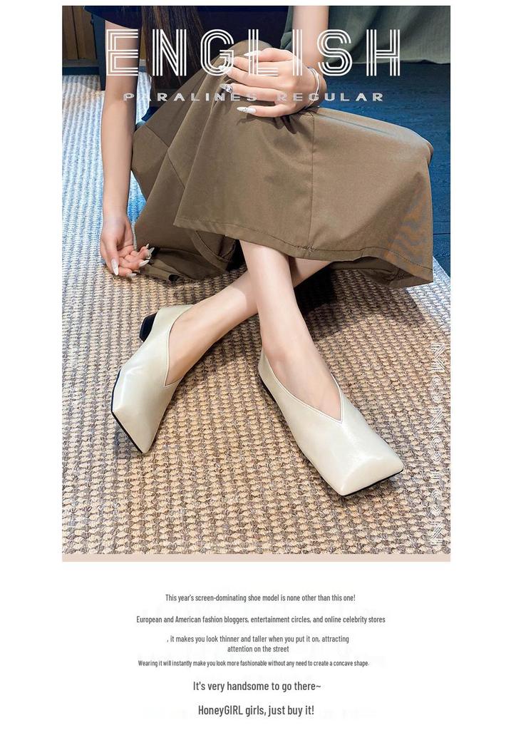 Black Soft Leather Square Toe Low-Cut Women’s Shoes - 2025 Stylish Niche Designer, Available in Large Sizes