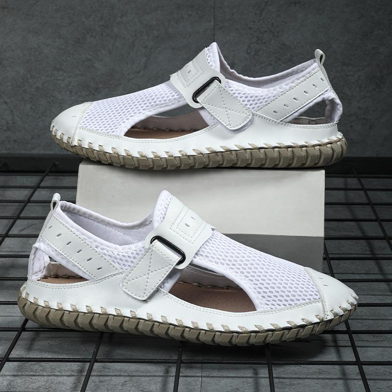 Large Size Men's Mesh Shoes Breathable Summer Hollow Men's Shoes Outdoor Light Casual Shoes Wading Non-slip Handmade Shoes