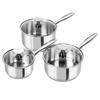 MICHELANGELO 3Pcs Stainless Steel Stew Pot with Lid Steel Handle Sauce Pot Induction Stew Pot Flat Pan Set Stove Compatible