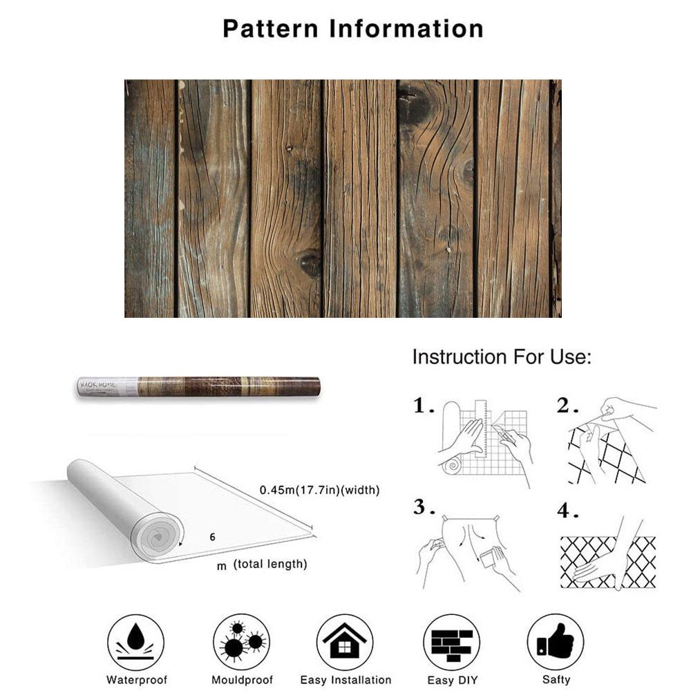 Room Home Improvement Self-adhesive Kitchen Decor for Restaurant Wallpapers Wall Decor Wall Covering Wood Grain Wallpaper