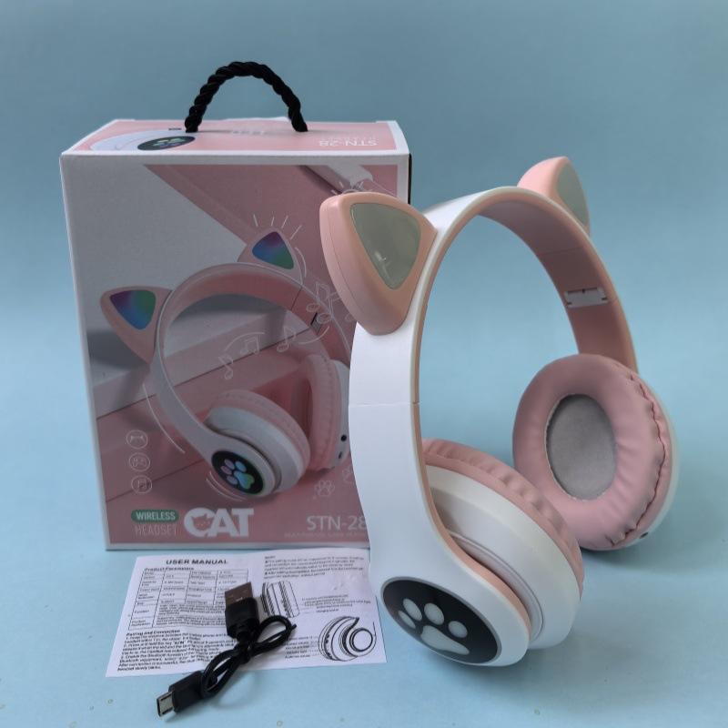 Cat Ear Headset Card Folding Cool Luminous Game Bluetooth Headset