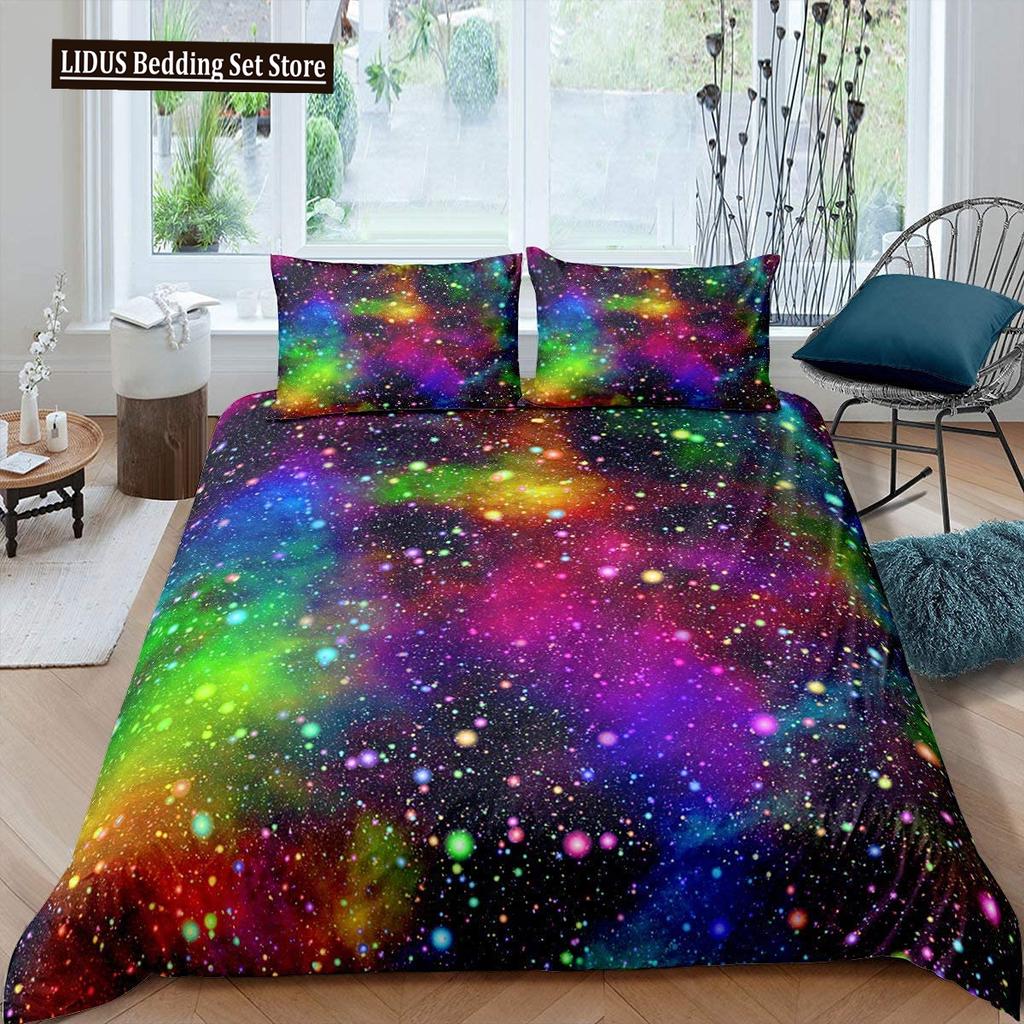 Starry Sky Duvet Cover Colorful Galaxy Outer Space Quilt Cover Glitter Polyester Dream Starry Sky Theme For Bedroom Decorations