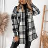 Women's Long Sleeve Single Breasted Plaid Print Shirt Collar Woolen Jacket Outwear