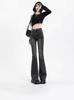 Gray Women's High-Waisted Micro-Flared Jeans - Slimming Horseshoe Style with Elastic Raw Edge; Petite Fit for Autumn/Winter.