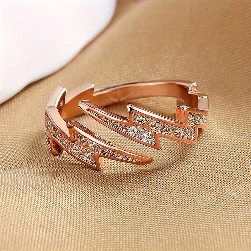Huitan Fashion Women Lighting Opening Ring Inlaid Bright Cubic Zirconia Elegant Party Daily Accessories Versatile Lady Jewelry
