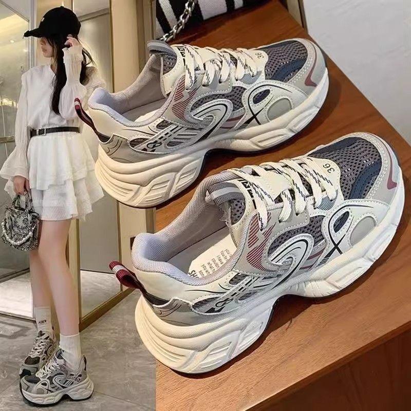 

Gray women s thick soles increase in height, spring fashion casual shoes, spring and autumn new sports shoes are versatile 35