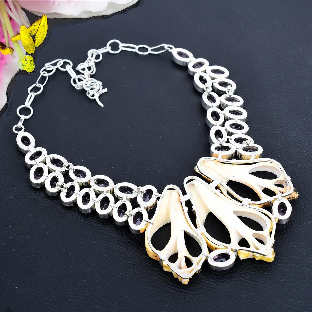 Sea Shell, Kunzite Gemstone 925 Sterling Silver Jewelry Necklace 18" KG-1843