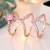s Pink Zircon Water Drop Stone Rings Sets For Women Vintage Gold Color Engagement Bands Wedding Jewelry Set Versatile Gifts