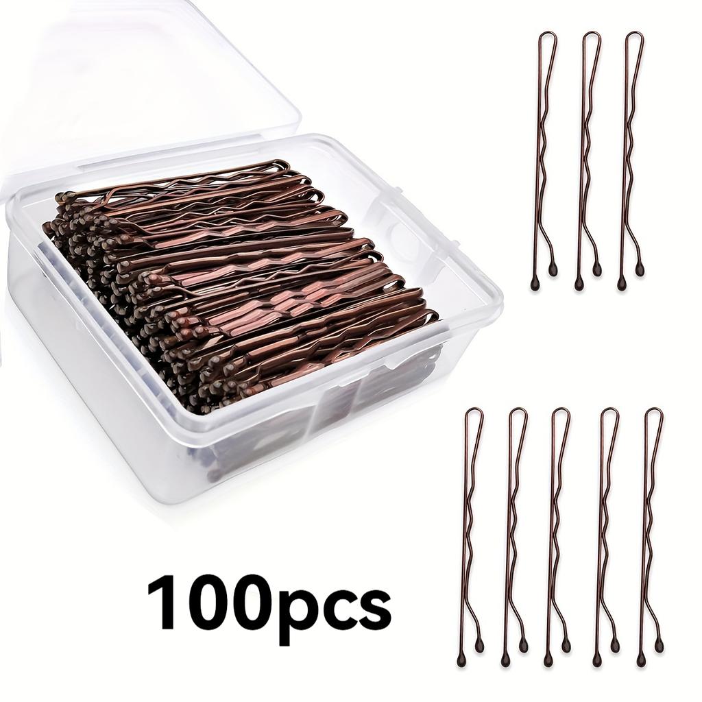 100pcs Black Straight Line Hair Clip U-shaped Needle Lady Coffee Hairpins Curly Wavy Grips Women Pins Styling Hair Accessories