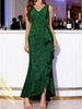 European V-neck Sequin Slit Evening Gown - Women's 2025 Collection