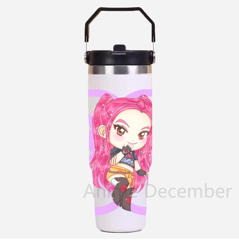 30Oz Anime K-Pop American Simple Solid Color Stainless Steel Thermos Portable Car Easy To Carry Water Cup Thermal Insulation Cold Ice Cup