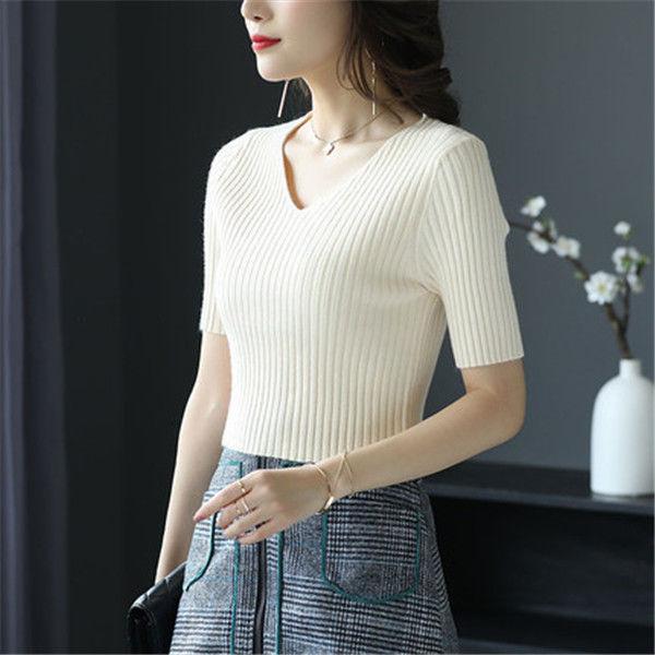 Summer Casual Women Tops Loose Solid Color Female V Neck Short Sleeves Plus Size Mom Chiffon T Shirts