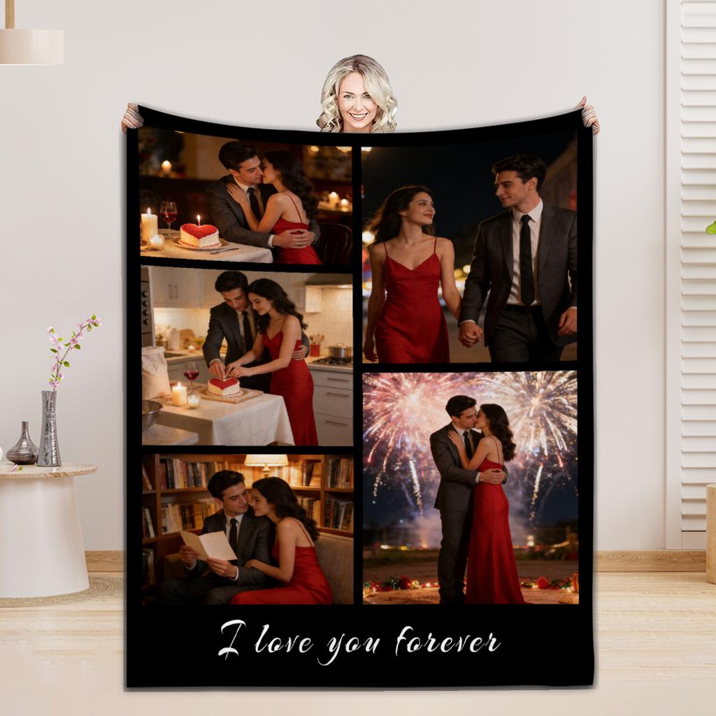 Valentine's Day Flannel Blanket Custom Photos For Lovers Soft Perfect Gift Home Bed Sofa Decor Outdoor Travelling Blanket