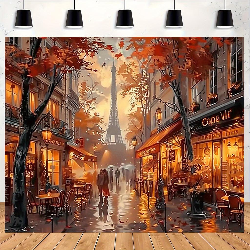 2D Plane 1 Piece of Vintage Paris Street Scene Oil Painting Background Suitable for Living Room Bedroom or Outdoor Area