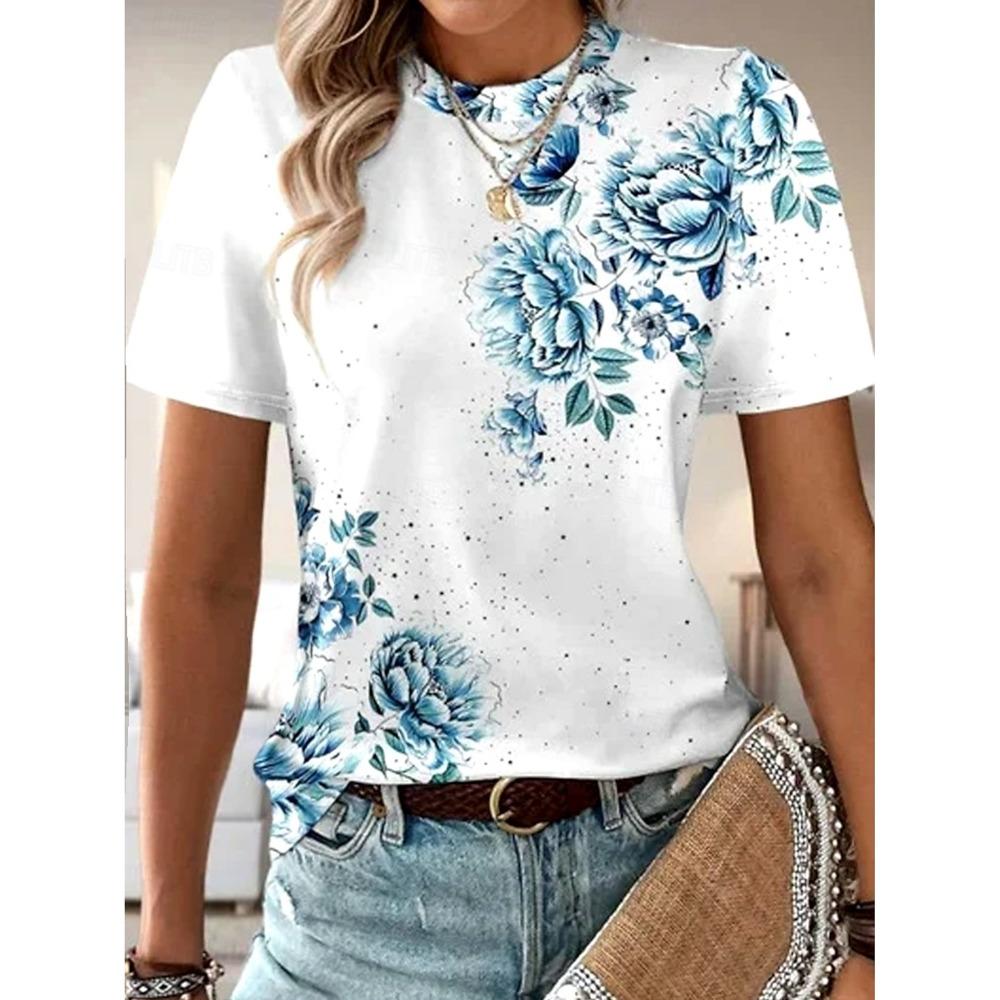 Mode Sommer Schmetterling Floral 3D Gedrucktes T-Shirt Damen Street Casual Harajuku T-Shirt Damen Rundhals T-Shirt Oberteile Kleidung