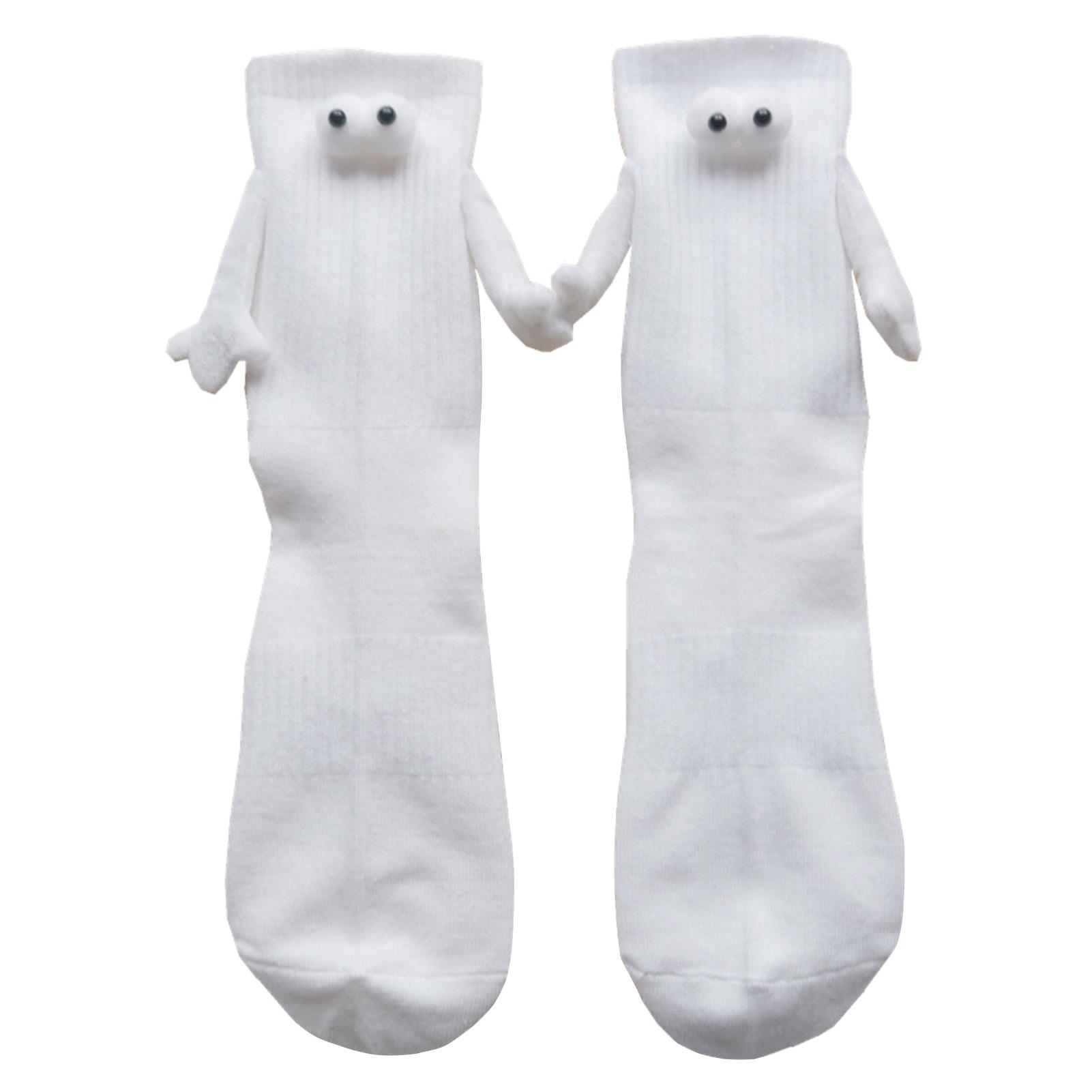 

1 пара магнитных носков с руками женские мужские модные черные белые смешные милые мультяшные глаза парные носки средней длины для подарков With Magnetic белый