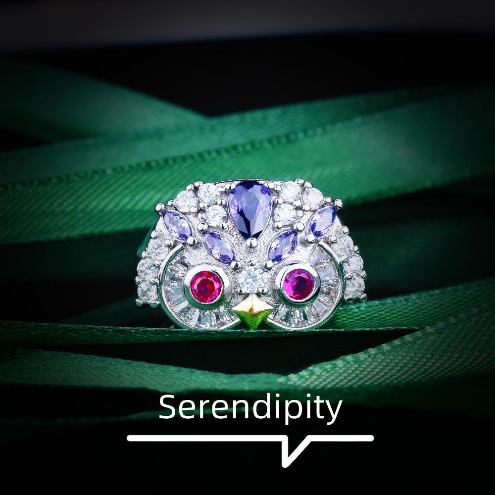 

Open Ring Owl Design Fine Jewelry Micro Pave Full Diamond Color Gemstone Statement Ring