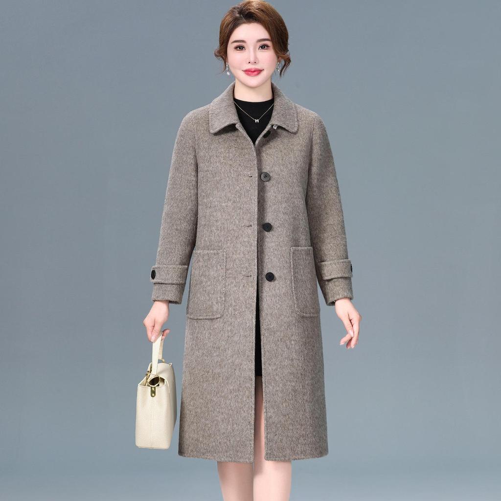 Luxusní oboustranný kašmírový kabát střední délky pro ženy - Podzimní/zimní móda Vlněný kabát z jačí vlny
