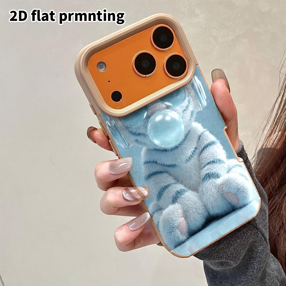 Phone Case: 2D Flat Lambskin Suitable for iPhone 18, 17, 16, 15, 14, 13 Pro Film Protective Case,white Tiger Plush, Christmas and Halloween Gift