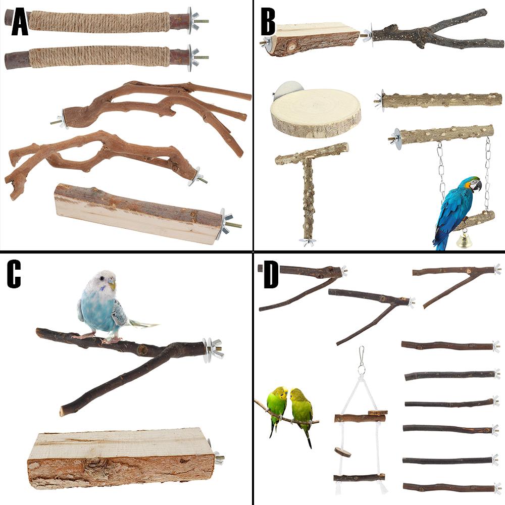 2-10Pcs Bird Perch Stand Wood Parrot Perch Toy Multi-role Training Play Stand Platform Practical Cage Accessories Bird Supplies