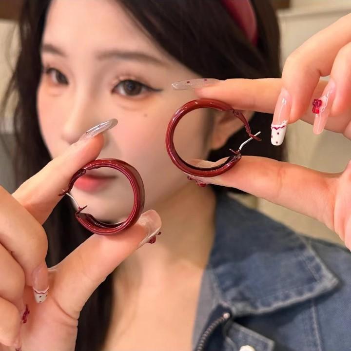 Темпераментные Ангола красное кольцо серьга-гвоздик ретро Гонконгский стиль красные серьги с капельной глазурью новая осень и зима простая индивидуальность