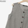 ZANZEA Women Sleeveless Vest and Shorts Summer Plaid Print Two Piece Suit Sets