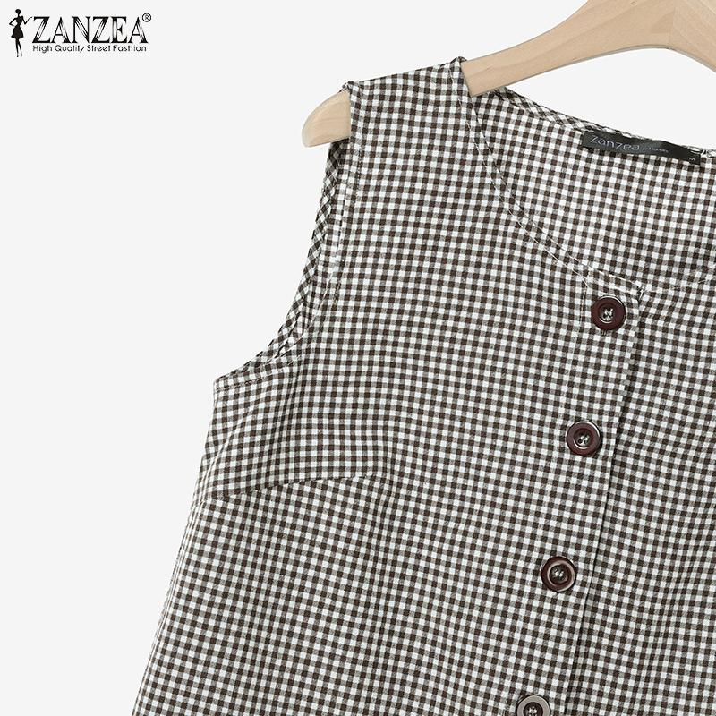 ZANZEA Women Sleeveless Vest and Shorts Summer Plaid Print Two Piece Suit Sets