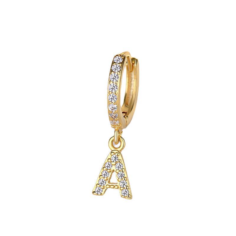 Elegant S925 Silver Alphabet Earrings with Micro-Inlaid Diamonds - Trendy European and American Style.