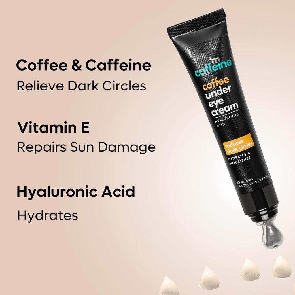 mcaffeine Coffee Under Eye Cream Gel 15 Gm Pack for Dark Circles, Puffiness & Fine Lines with Cooling Applicator