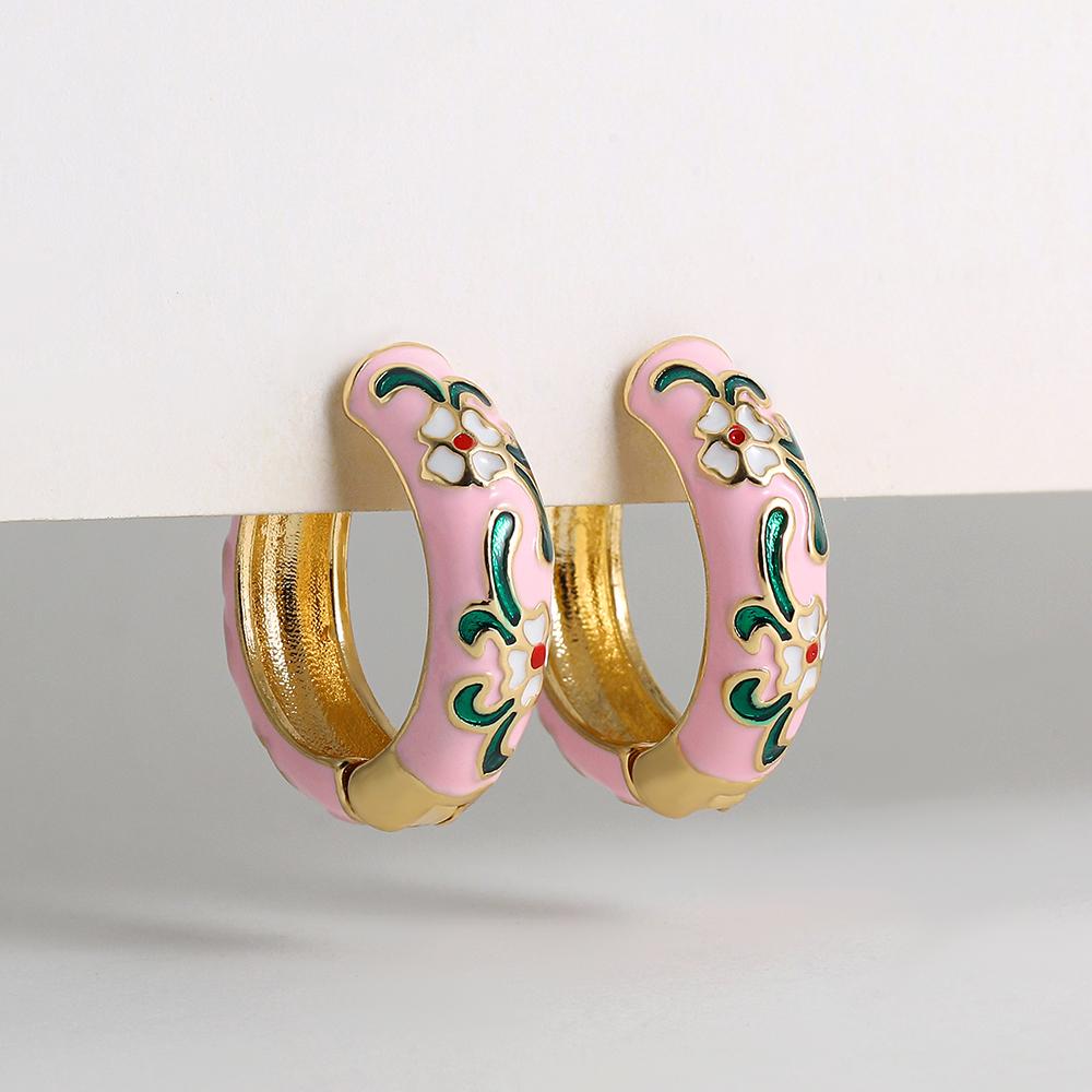 Orecchini a Cerchio Piccoli Floreali Colorati Vintage Fiori e Piante in Metallo Smaltato Cerchio Huggie Hoops Gioielli Trendy da Donna Regalo