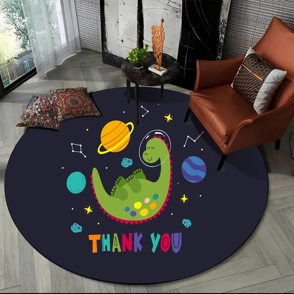 Cute Dino Dinosaur Space Children Cartoon Round Carpet Rug for Living Room Bedroom Chair Decor,Pet Area Rug Non-slip Floor Mat