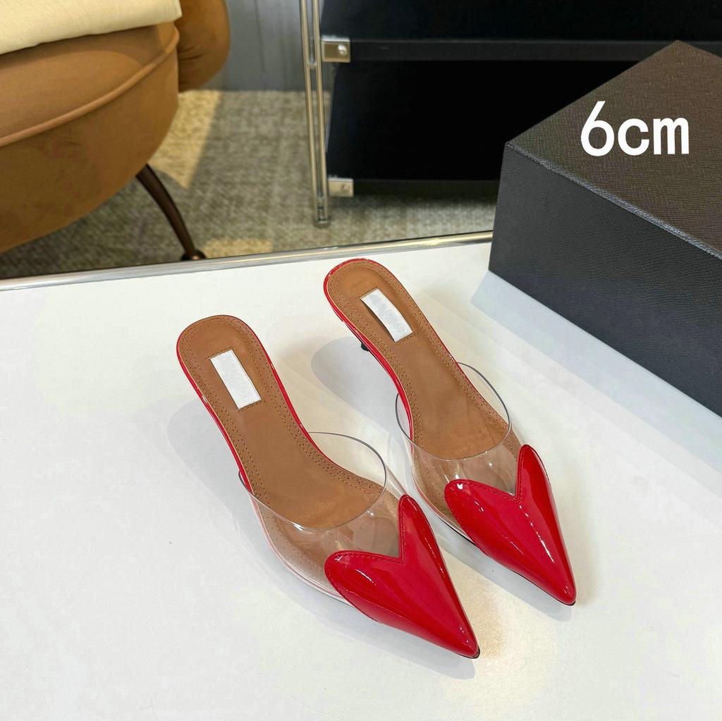 Fashion 2025 Fairy Style Summer Sexy And Versatile Transparent Half-Slipper Women'S Pointed-Toe Thin-Heeled High-Heeled Sandals Slipper