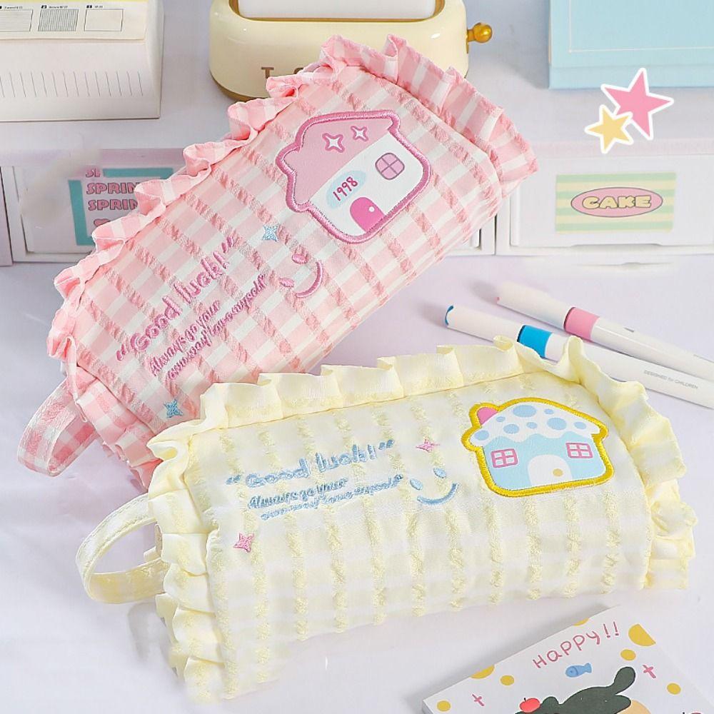 Flower Stationery Storage Bag Large Capacity Pen Pencil Case Dopamine House Pencil Bag  Student
