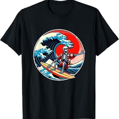 Great Wave Kanagawa Skeleton Surfing T-Shirt