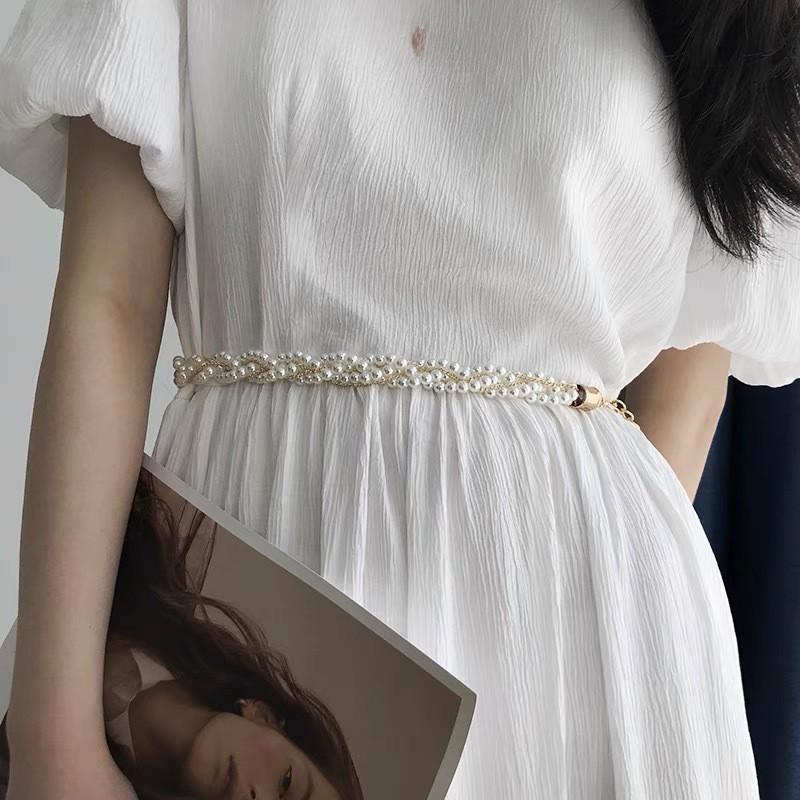 Chic White Pearl Waist Belt For Women Versatile Fashion Accessory For Dresses And Outfits