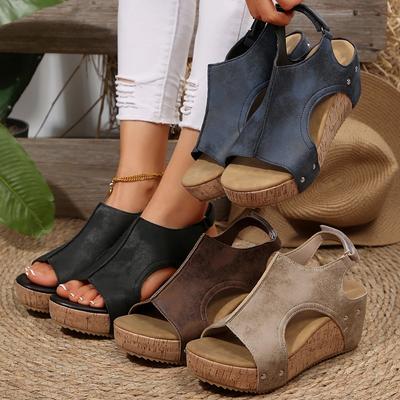Nové dámské ležérní klínkové sandály na podpatku s otevřenou špičkou, římské boty, dámské sandály, letní elegantní protiskluzové platformové sandály