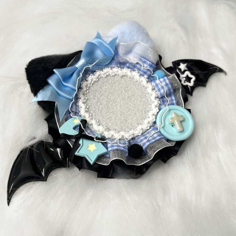 Cute Plush Badge Ornaments for 55mm 75mm Anime Pin Handmade Black Wings Mental Pins Holder Creative Goods Decoration Wholesales